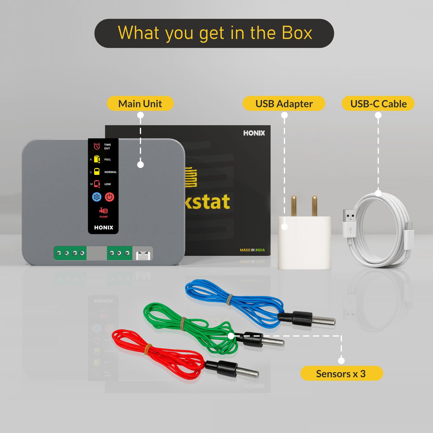 HONIX Fully Automatic Water Level Controller for Overhead Tank with Timer protection | 3 Sensors | 3 Modes | USB-C Powered | Tankstat STC