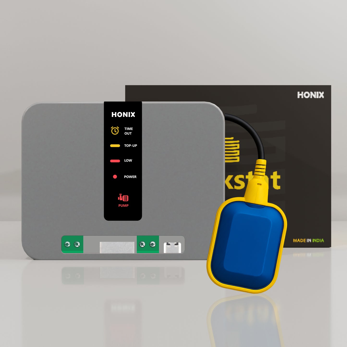 HONIX Fully Automatic Water Level Controller with Float Sensor | Automatic ON and Off | Overhead Tank Controller | Float Sensor, USB Adapter, USB Cable Included (Color-Grey, STC-Float-USB) | Tankstat STC-Float