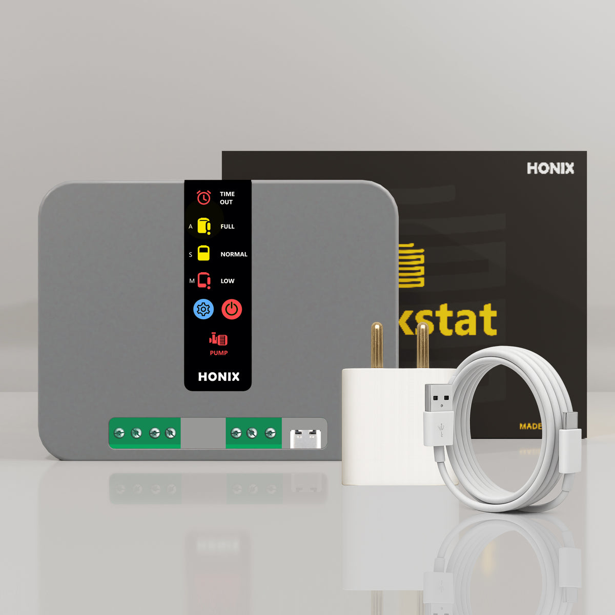 HONIX Fully Automatic Water Level Controller for Overhead Tank with Timer protection | 3 Sensors | 3 Modes | USB-C Powered | Tankstat STC